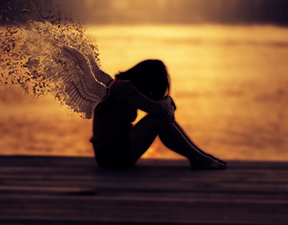 Depressed girl with broken wings.