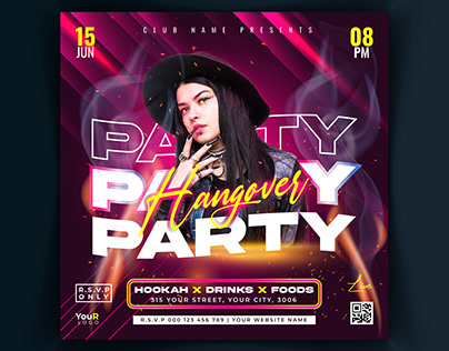 hangover dj night party club flyer template
