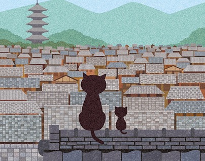 Cat and Japanese Town / digital work