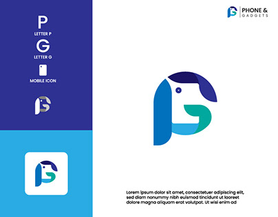 phone & gagets logo letter p+g+mobile icon