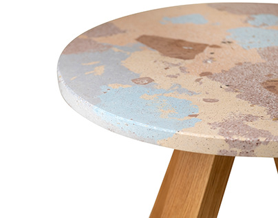 terrazzo coffee table with oak wood legs