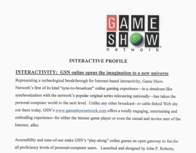 Game Show Network - "Interactive Profile" media kit