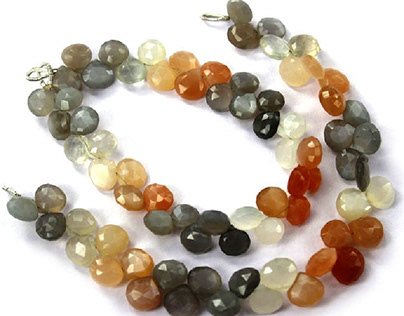 Natural Multi Moonstone Faceted Heart Beads