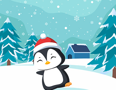 Kawaii Penguin Character Christmas in Winter Season