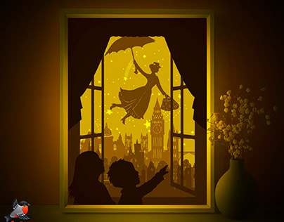 Mary Poppins fairytale Lightbox papercut template
