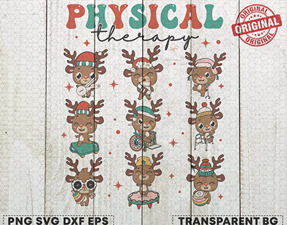 Christmas Physical Therapist Cute Reindeers