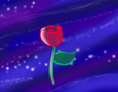 Red Rose On Pale Night Sky