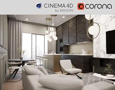 Corona - C4D files - Kitchen & Livingroom Home Interior