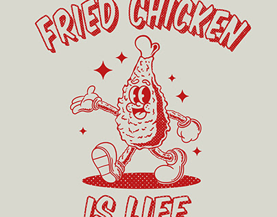 fried chicken retro cartoon colorless