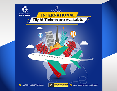 International Flight Tickets Banner Design Template