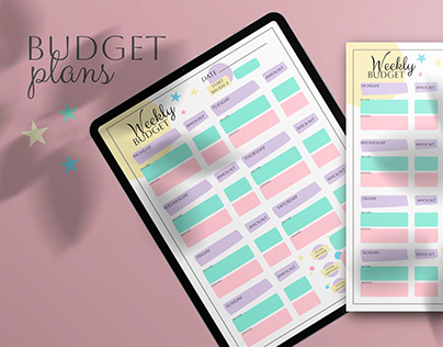 Budget planners in vibrant pastel colors