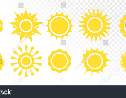 Yellow sun icons on white background