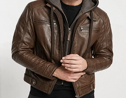 Hooded Brown Leather Jacket