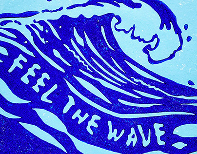 Feel the wave Linocut Poster