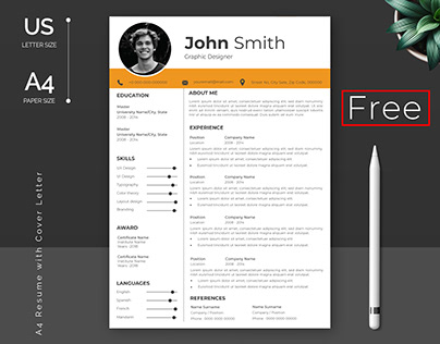 Free Professional Simple Resume CV with Cover Letter