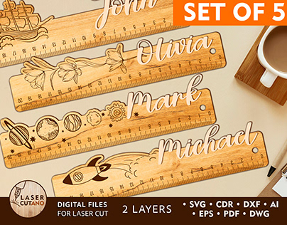 RULER Bundle With Name Wooden School Education Tools