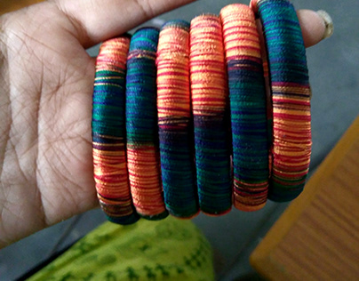 silver fabric ribbon multicolor thread bangles