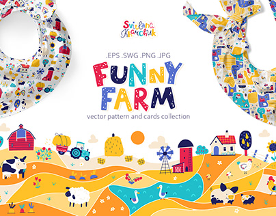 Funny farm vector patterns and cards