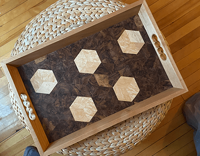 Walnut Burl and Curly Maple Parquetry Breakfast Tray