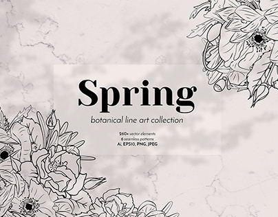 Spring Vintage Floral Line Art