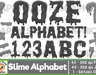 Black Ooze, Halloween Alphabet Clipart set.