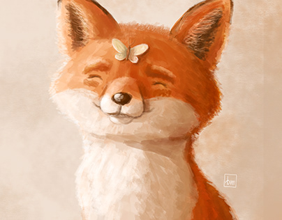 Little fox and butterfly