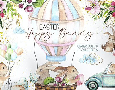 Easter Bunny. Watercolor collection
