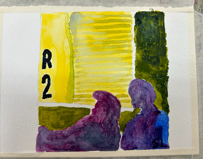 Two people in a lounge - 1st water color