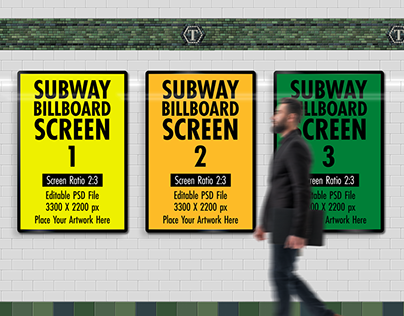 3 Subway Digital Advertising Screens Mockup