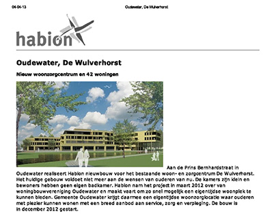 Projecttekst Habion voor De Wulverhorst in Oudewater