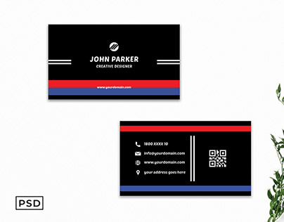 Free Blue & Red Minimal Business Card Template