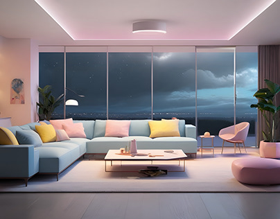 Text to Image: Contemporary Living Room in Pastel