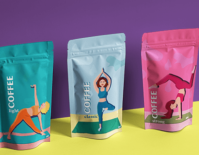 Yoga girl characters for coffee packaging