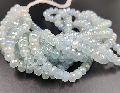 Aqua Green Chalcedony Faceted Rondelle Gemstone Beads