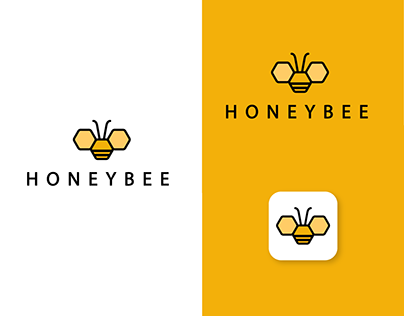 Honeybee logo designs in shape of hexagons.