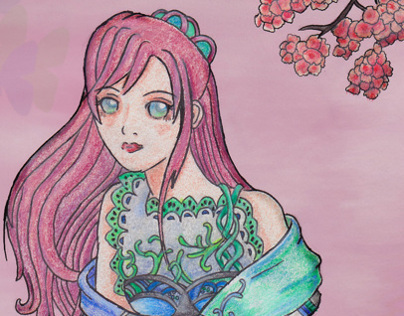 Cherry Blossom- Traditonal + Digital Drawing