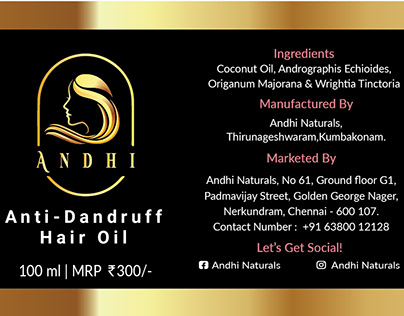 Andhi Hair oil bottle Label