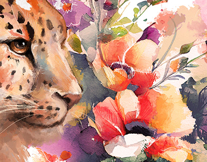 Leopard and flowers