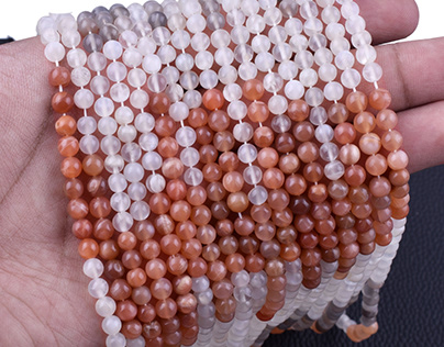Natural Multi Moonstone Smooth Round Gemstone Beads