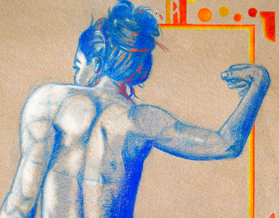 Nude in Blue with Call-Out Figure Drawing
