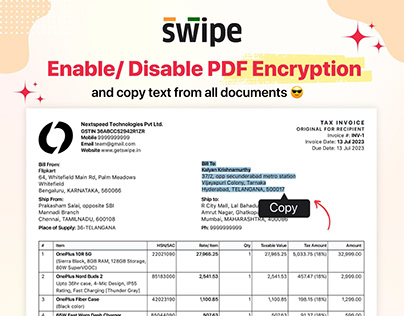PDF Encryption Feature Swipe Billing App