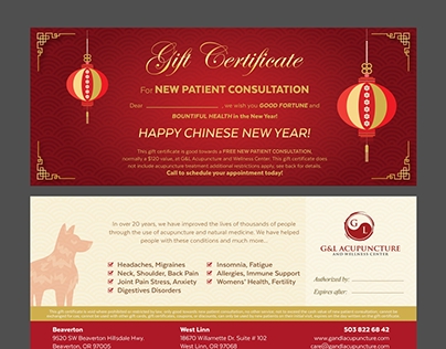 Chinese New Years themed gift certificate