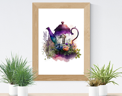 watercolor Flowers with tea pot png design