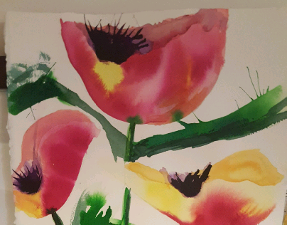 tulips with watercolor ink