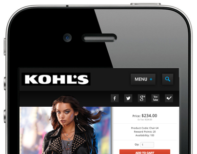 Mobile UI mockup of Kohl's Dept. stores mobile app.