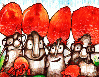 Poisonous Mushroom family on picnic