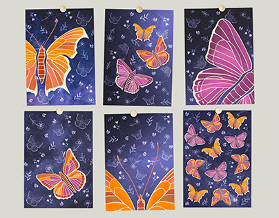 Illustrations for postcards with butterflies