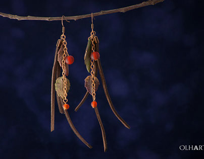 Boho Autumn Earrings with Polymer Clay Leaves