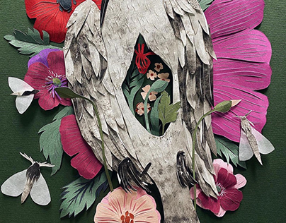 Papercut, collage, paper art, bird, volumed collage