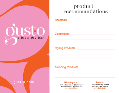 Product Recommendation Pads: Gust-o Blow Dry Bar